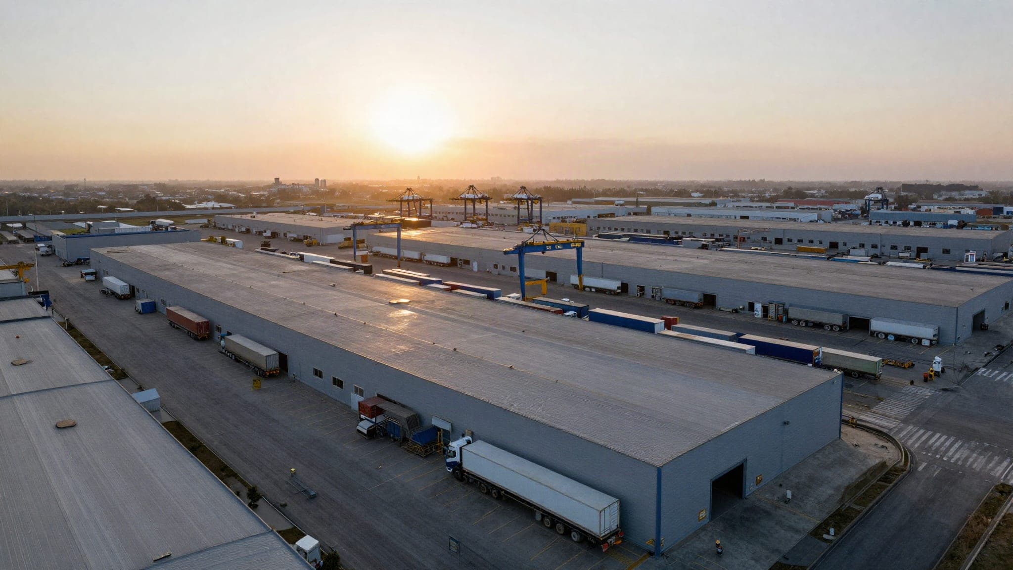 Hub logistik industri saat matahari terbit